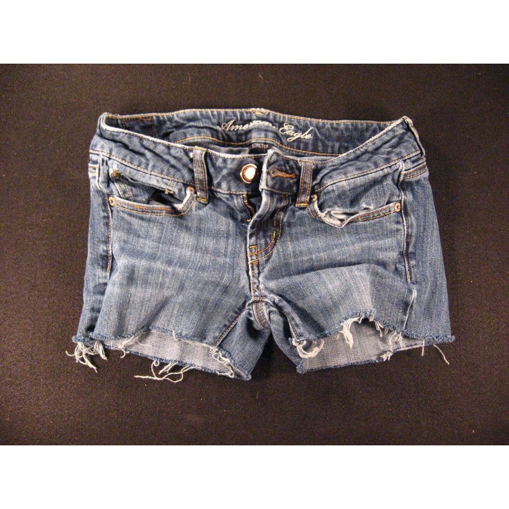 American Eagle Woman CUTOFF JEAN SHORTS 0 Reg 0 W 27 MEASURED Juniors Blue Denim